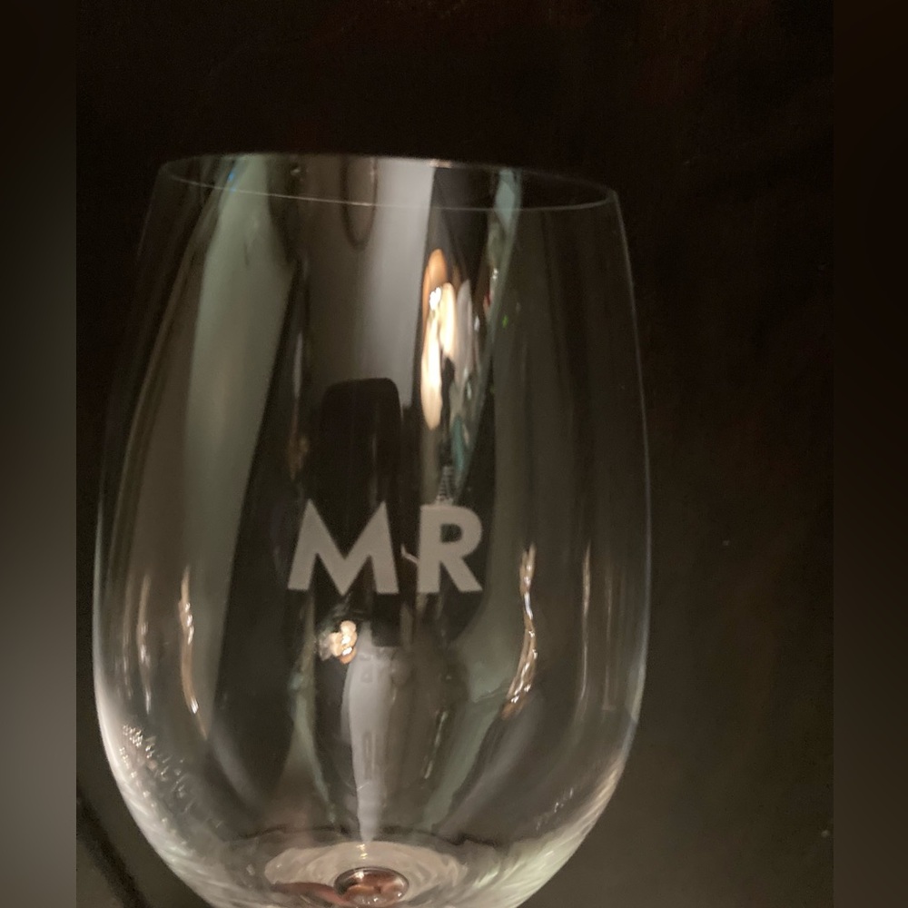 Kate Spade New York Crystal “MR” Bordeaux Wine Glass 9.5” Tall x 3” Wide